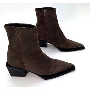 Top Shop Riley Brown Suede Pointed-Toe Ankle Boots size 8.5 Western Chunky Heel